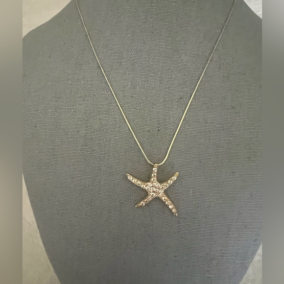 Gold Vermeil Starfish CZ Pendant w Rope GF Chain - Picture 2 of 7